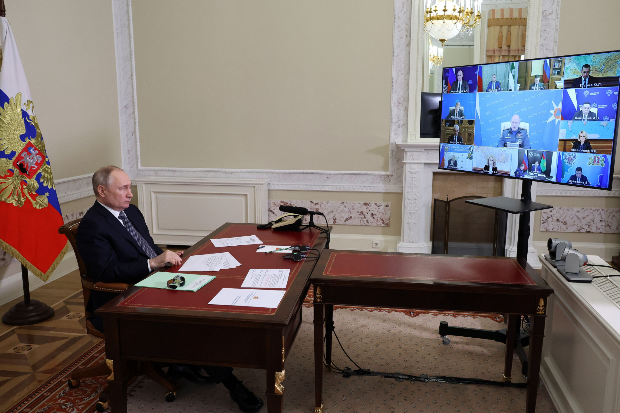 Russian President Vladimir Putin heard Oleg Matytsin's report on prospects of Olympic participation from his office in St Petersburg ©Getty Images
