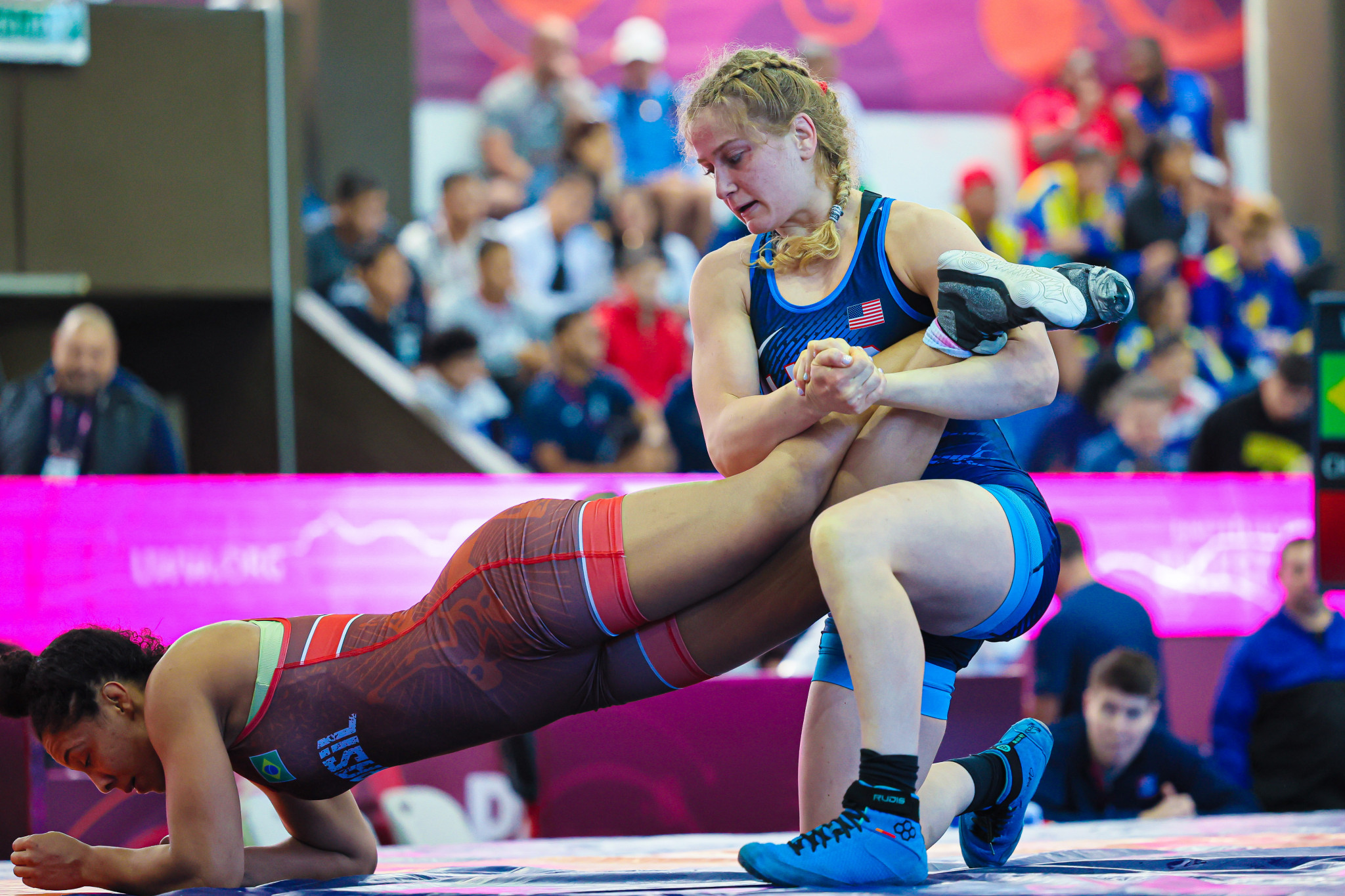 America's world champion Amit Elor, right, won gold on her debut at the Pan-American Wrestling Championships in Buenos Aires ©UWW
