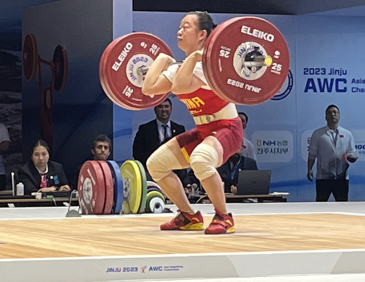 China's Jiang Huihua, who has never finished outside the top two of any competition, won the gold medal in a high-quality 49kg event at the Asian Weightlifting Championships in Jinju ©AWF