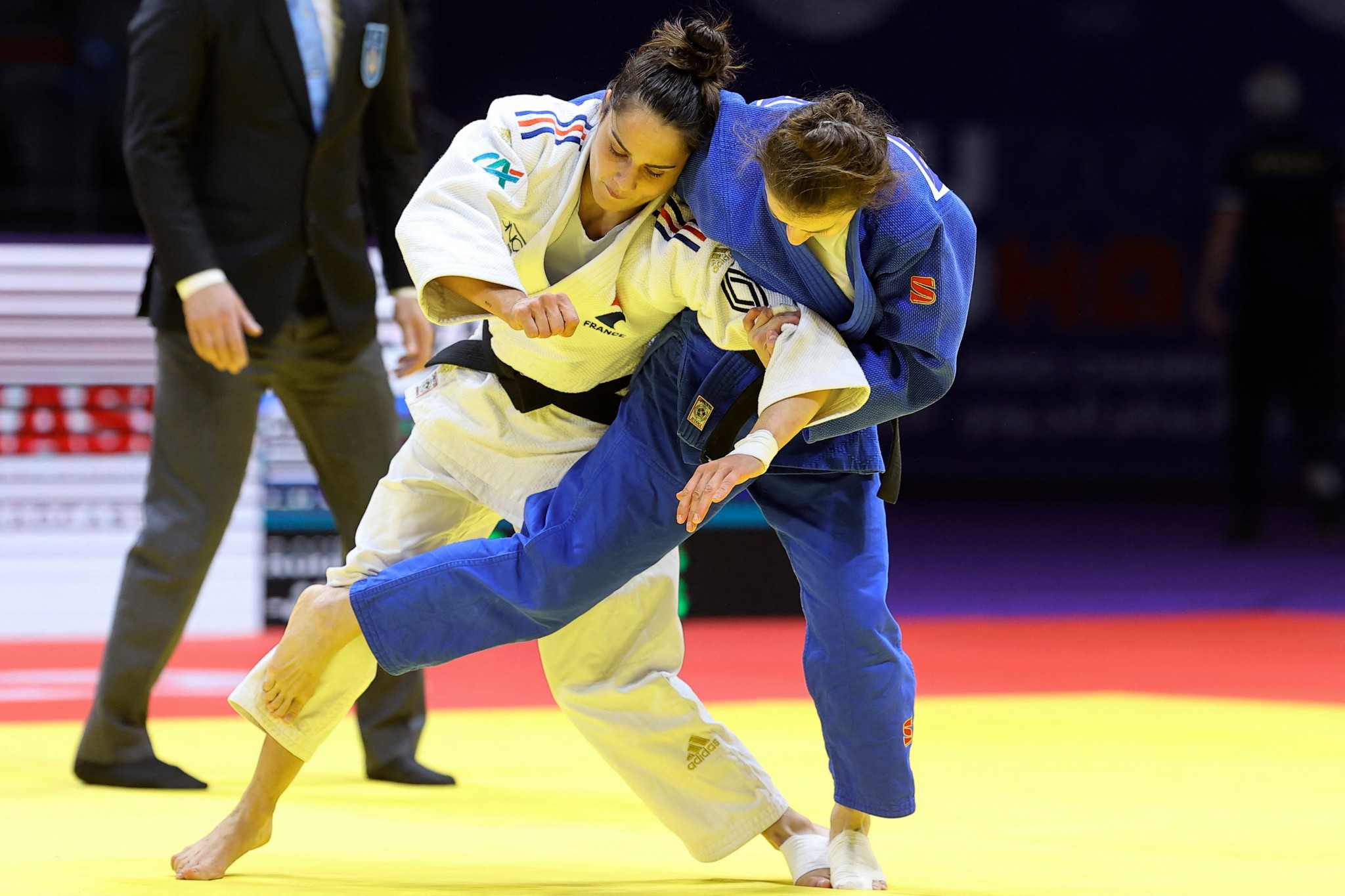 Sabina Giliazova, right, was the first Russian judoka to compete as an individual neutral athlete in Doha ©Getty Images