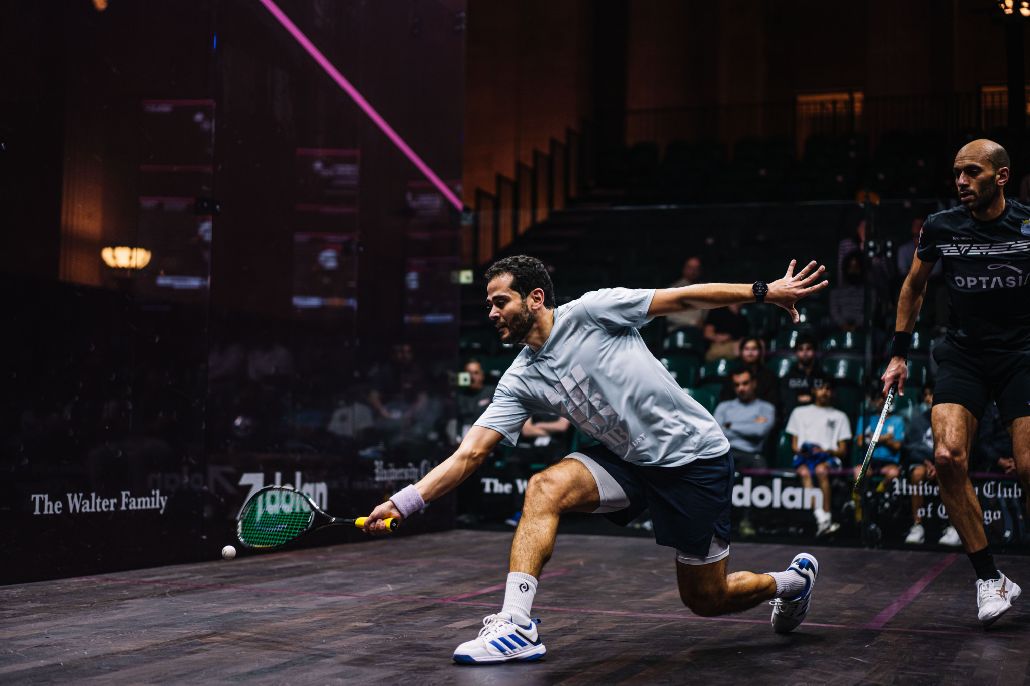 Karim Abdel Gawad took a shock 3-0 victory against sixth seed Marwan El Shorbagy in just 28 minutes in an all-Egyptian clash ©PSA