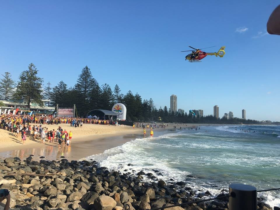 The new Gold Coast 2018 mascot arrived at Burleigh Heads Beach by helicopter ©Gold Coast 2018 