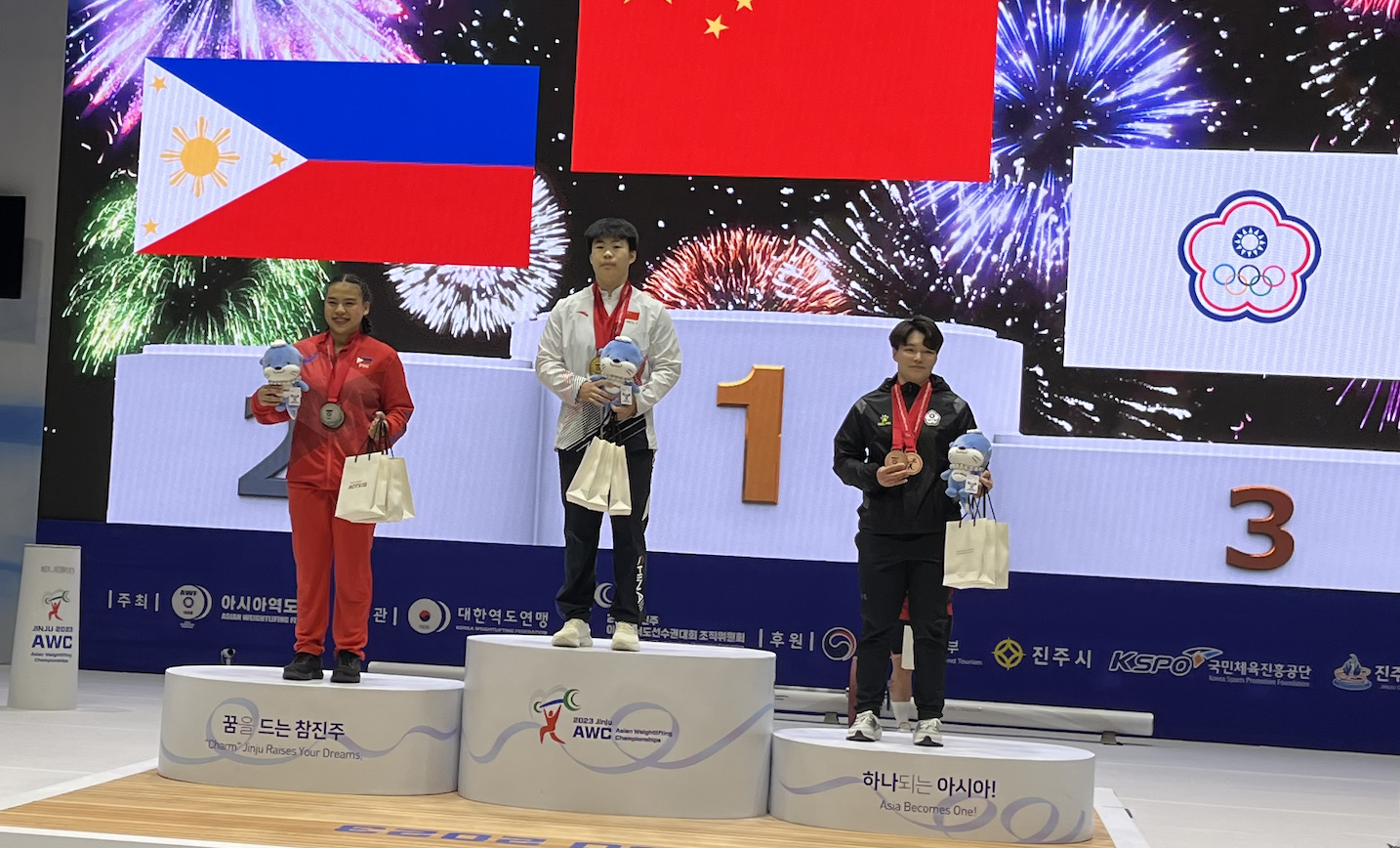 The podium for the women's 71 kilograms category at the Asian Weightlifting Championships in Jinju ©Brian Oliver