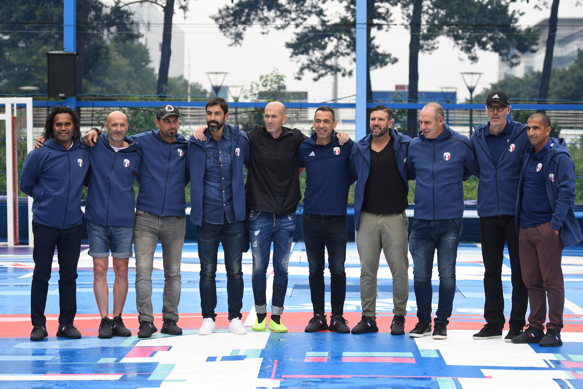 Members of France's 1998 FIFA World Cup-winning squad pictured at an event in 2018 to mark the 20th anniversary of the triumph ©Getty Images