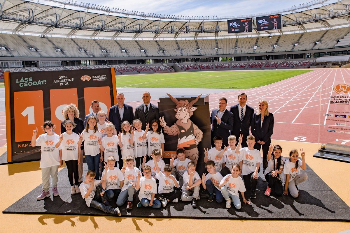 The mascot was unveiled at the new National Athletics Centre with 100 days to go before the World Championships ©Budapest 2023