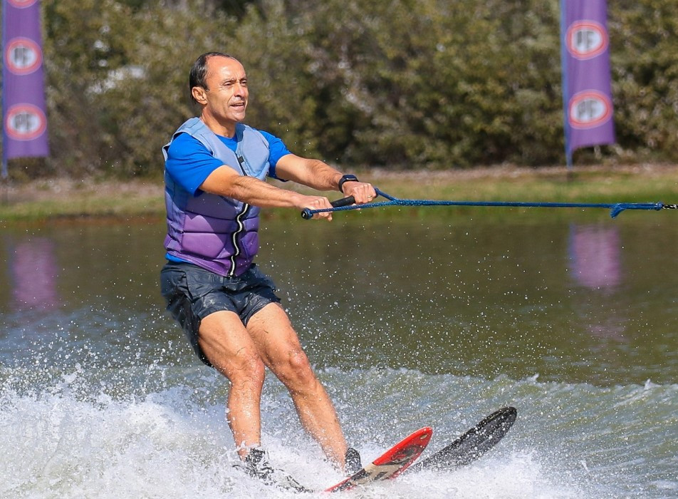 Chile's Sports Minister Jaime Pizarro played an active part in promoting the water skiing preparations of the national team ahead of the Santiago 2023 Pan American Games ©Santiago 2023