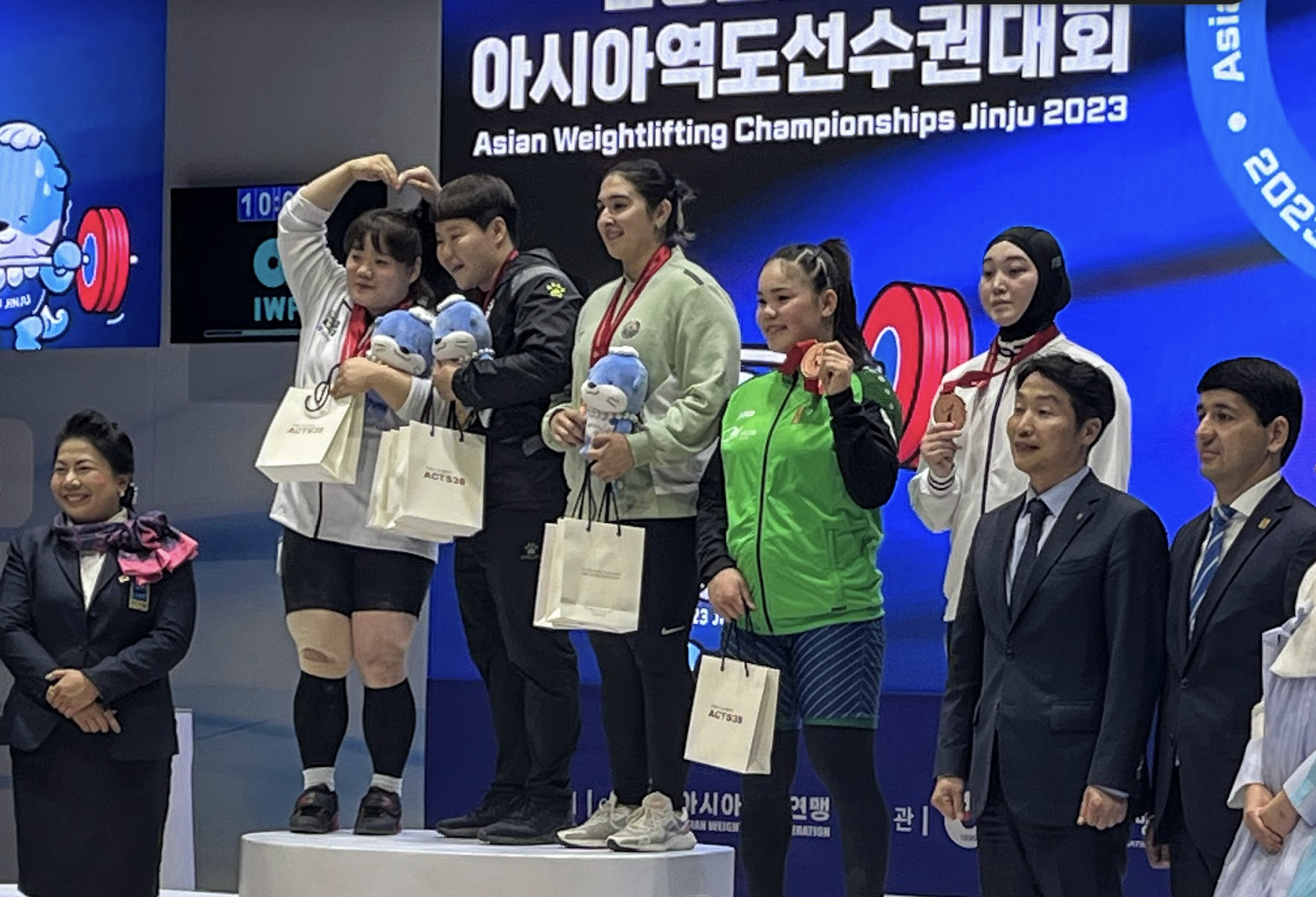 The podium for the women's 87kg category in Jinju ©Brian Oliver