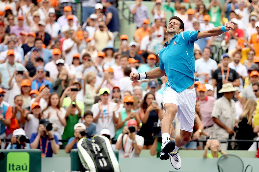 Novak Djokovic celebrates his Miami Open victory ©Getty Images