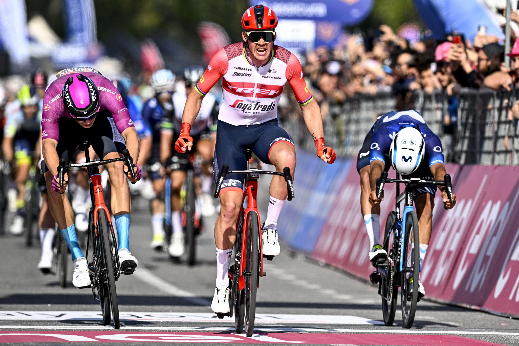 Pedersen catches breakaway pair just in time for stage six win at Giro d'Italia 