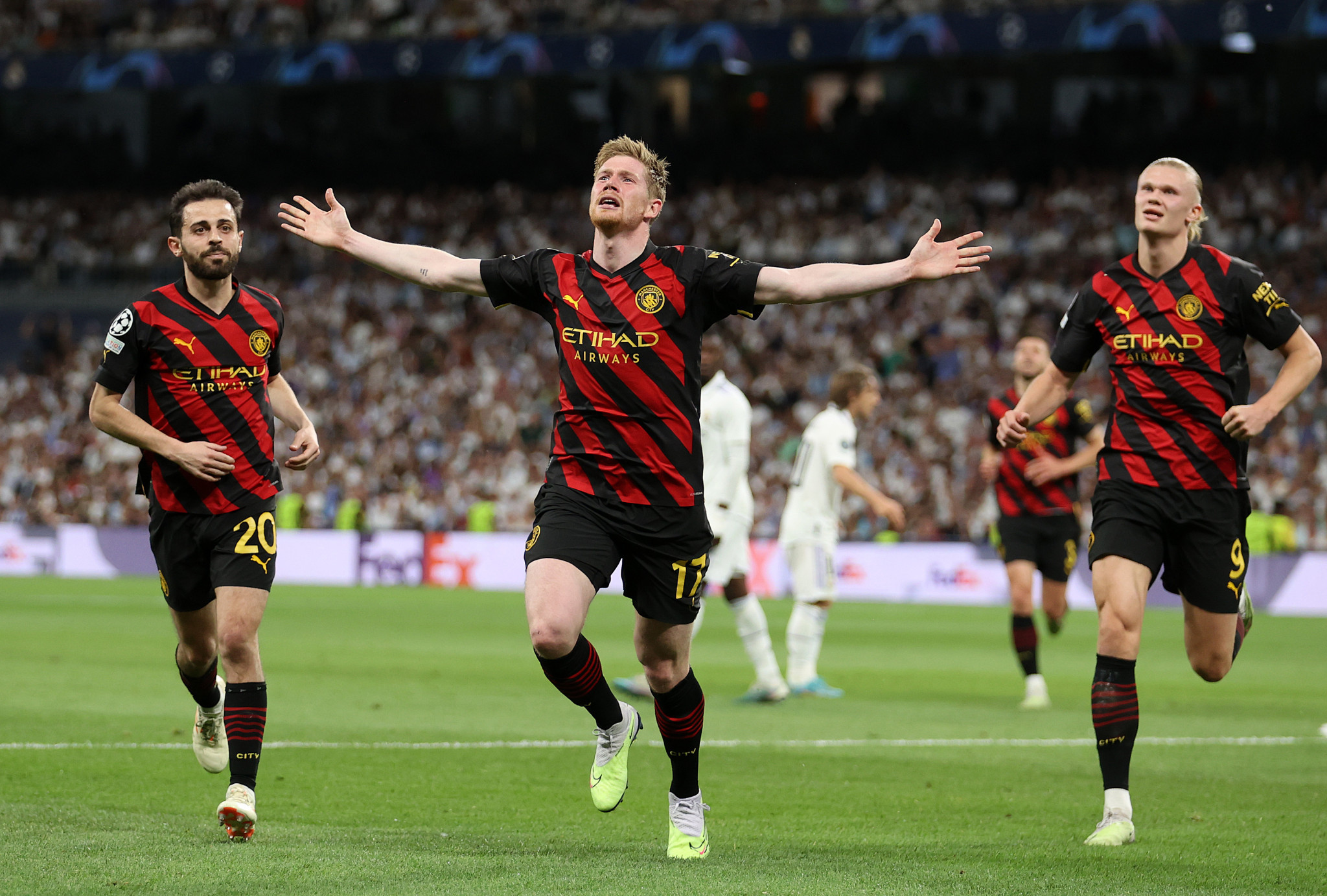 Kevin De Bruyne's goal gave Manchester City a draw in the first leg of their Champions League semi-final against Real Madrid as English clubs chase more European glory ©Getty Images