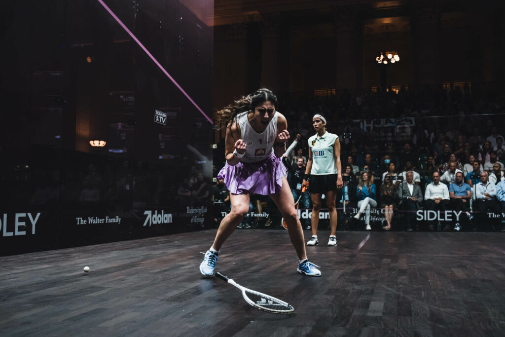Nour El Sherbini is closing in on Nicol David's record of eight women's world titles ©PSA