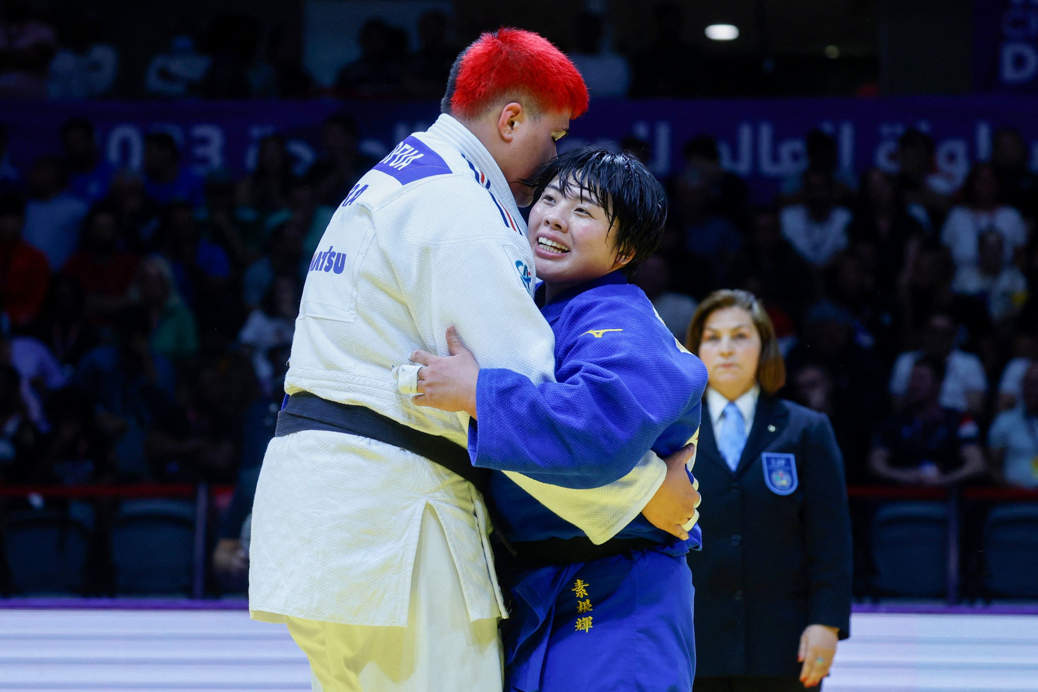 Japan’s Akira Sone, right, defeated Julia Tolofua, left, of France to win women's over-78kg gold ©Getty Images
