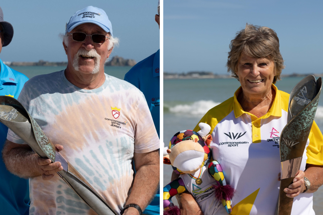 Paul du Feu, left, and Morag Obarska, right, have stood down as President and vice-president at the Commonwealth Games Association of Jersey ©CGAJ