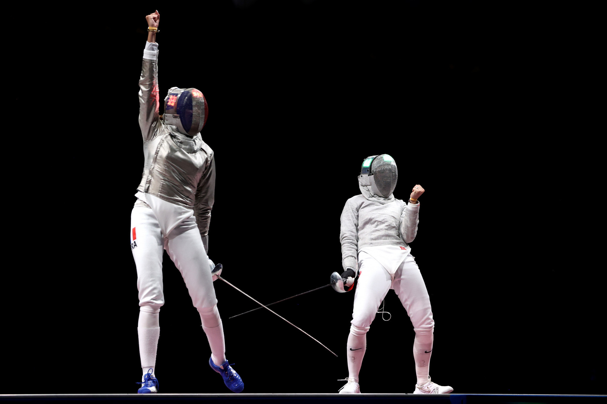 Sara Balzer, left, won the women's individual crown at the FIE Sabre World Cup in Batumi ©Getty Images