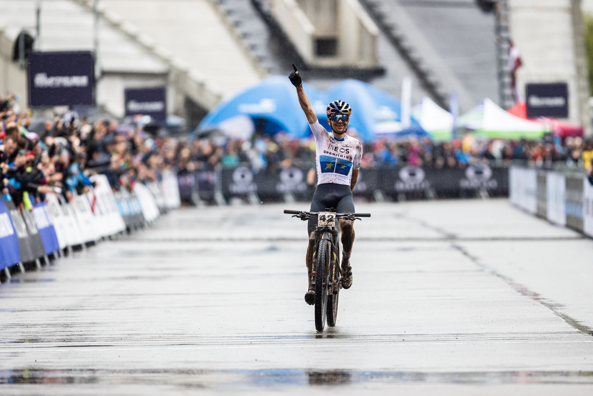 Tom Pidcock of Britain won the first XC race of the 2023 UCI Mountain Bike World Cup season in Nové Město na Moravě ©MTBworldseries/Twitter
