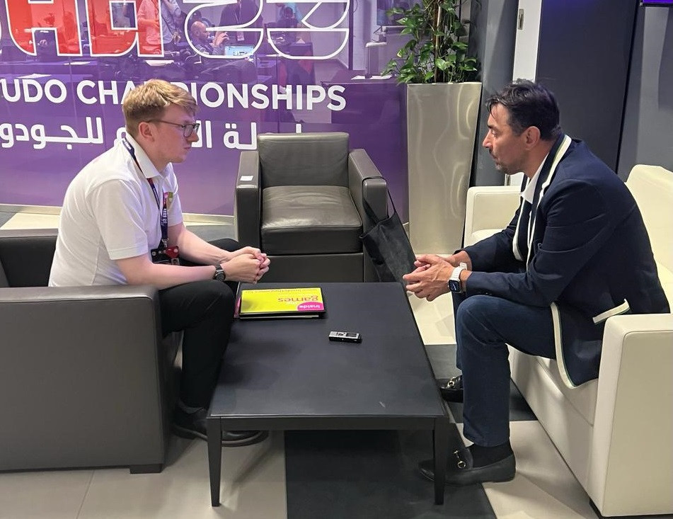 insidethegames chief senior reporter Geoff Berkeley interviews France Judo President Stéphane Nomis on the sidelines of the World Judo Championships in Doha ©France Judo
