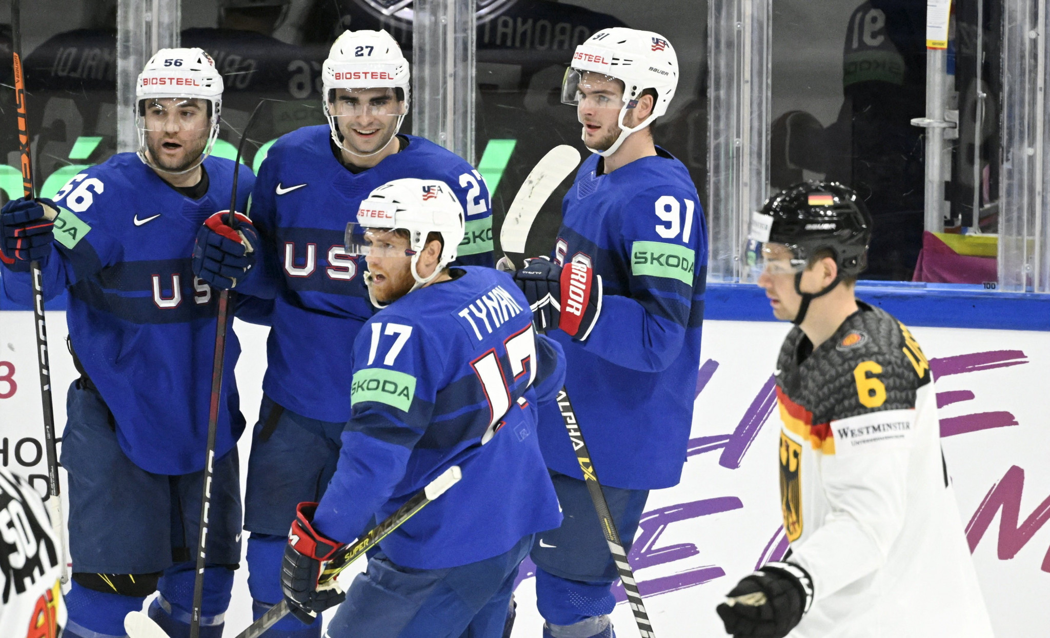 Matt Coronato, second left, scored the winning goal for the United States as they came from behind to beat Germany 3-2 in Tampere ©Getty Images