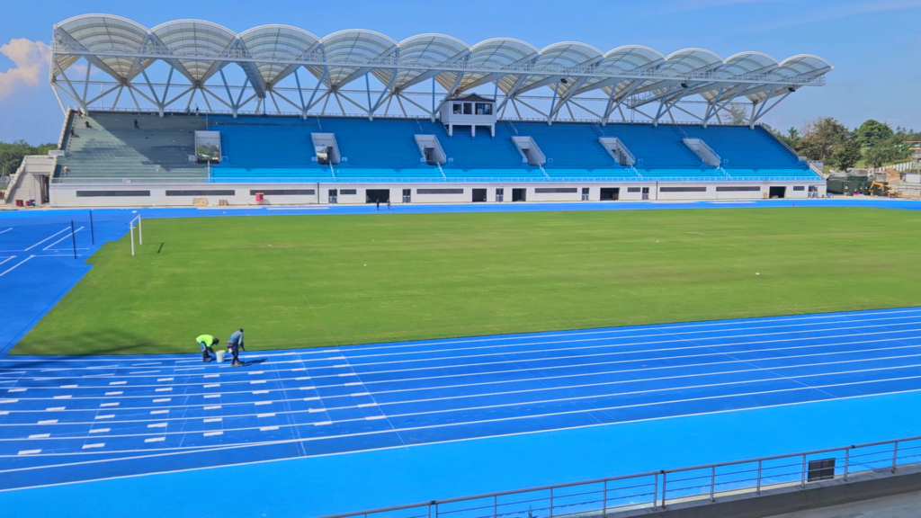 Officials say work on the main stadium for the Pacific Games is three quarters complete ©Sol2023