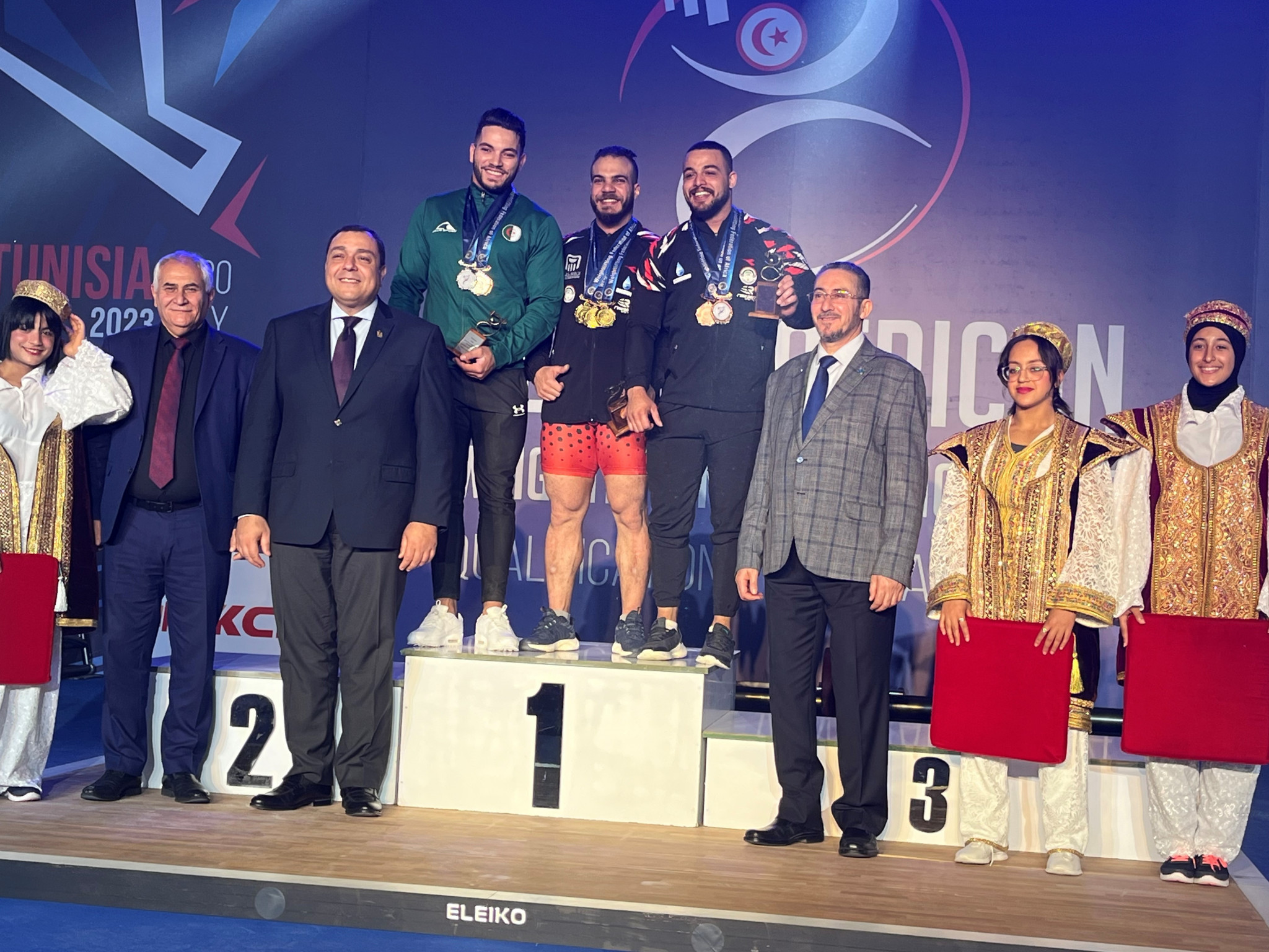 The podium ceremony for the men’s 89kg category ©Brian Oliver