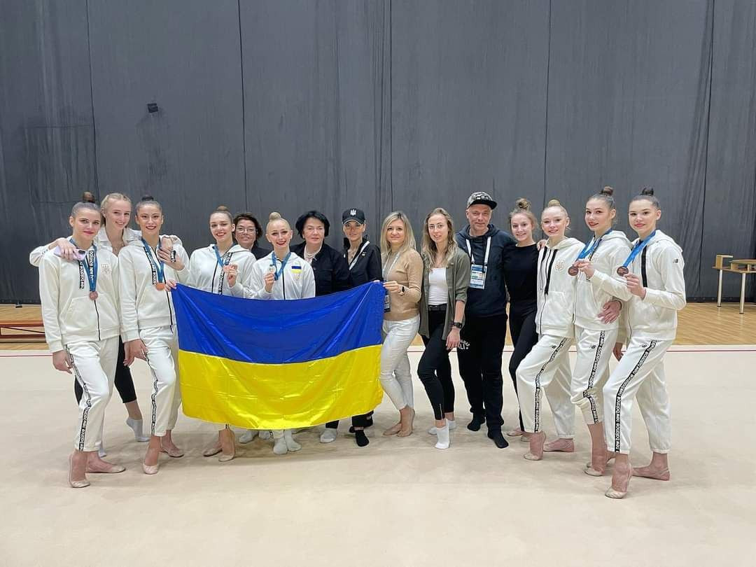 Ukrainian Gymnastics Federation vice-president Irina Deriugina, seventh from left, has said that there won't be a team from the country at Paris 2024 if Russia is allowed to compete ©Ukrainian Gymnastics Federation