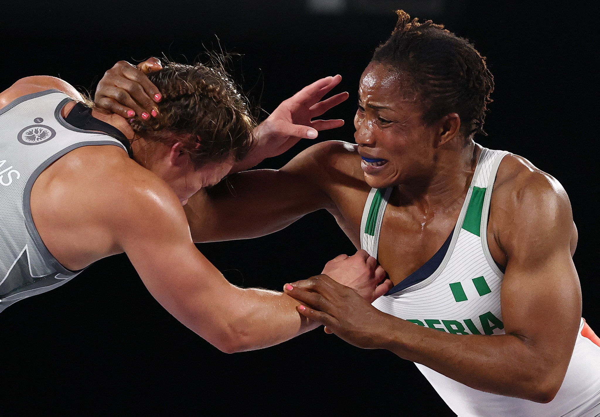 Blessing Oborududu, right, was among six Nigerian freestyle wrestlers to capture gold medals at the African Championships ©Getty Images