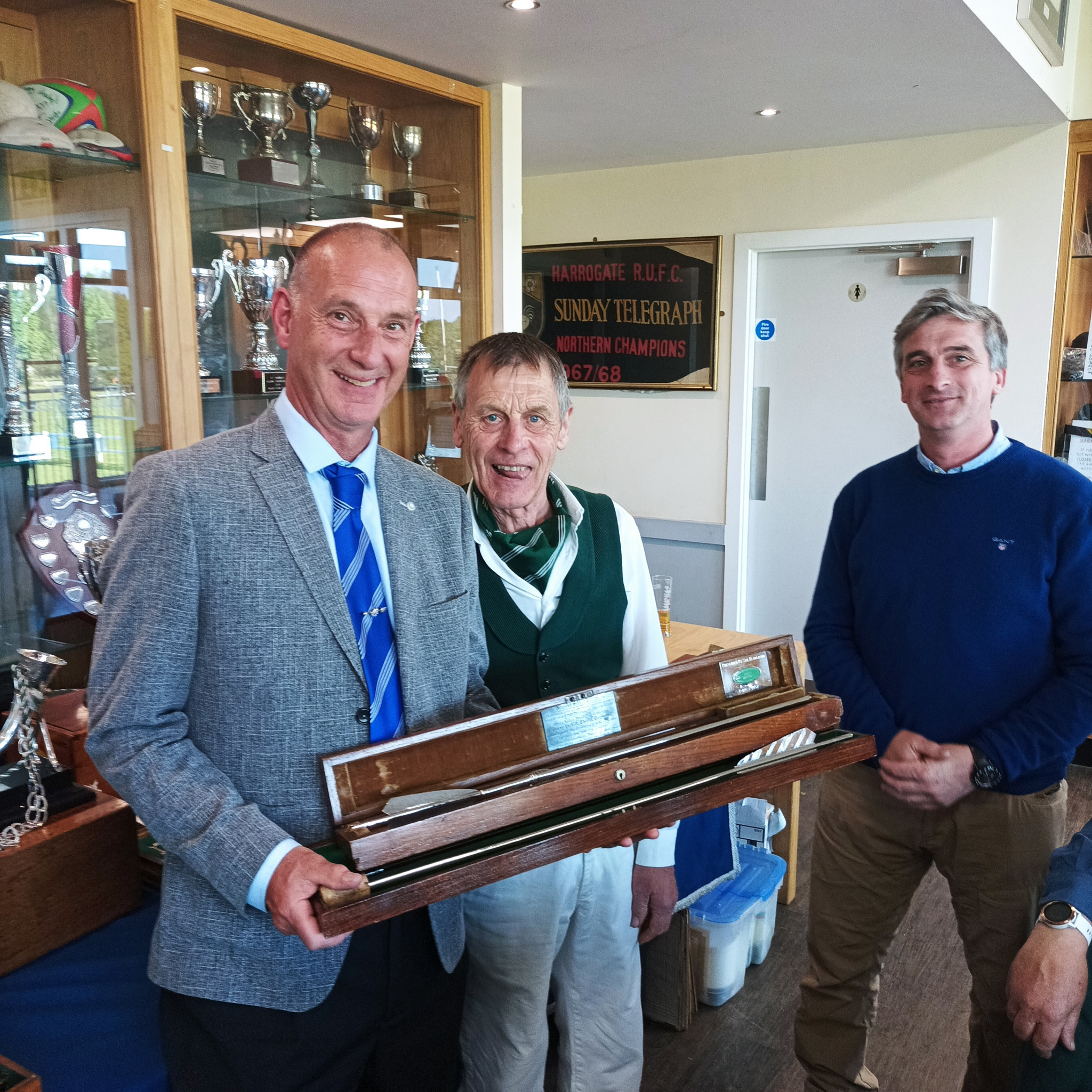 Scorton Arrow champion for 2023 Richard Allan, left, holds the silver arrow, a trophy dating back to 1673 ©ITG