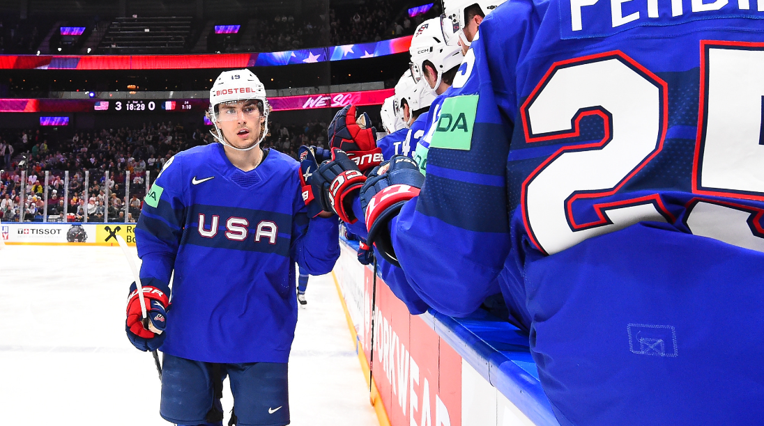 Cutter Gauthier scored three as the US beat France 9-0 in the Ice Hockey World Championship ©IIHF