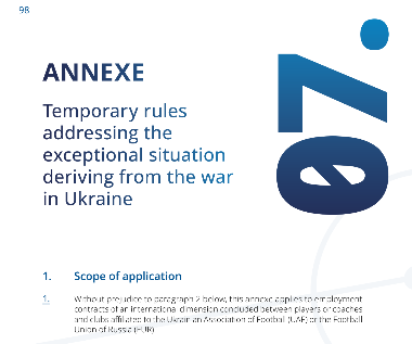 Annex 7 of FIFA's Regulations on the Status and Transfer of Players outlines the extension of employment rules for coaches and players affected by the Russian invasion of Ukraine ©FIFA