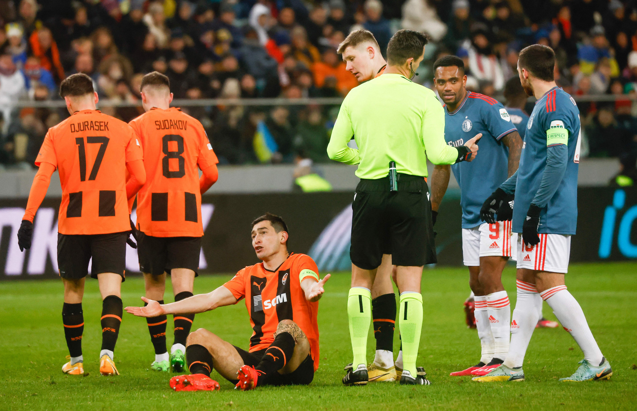 Ukrainian club Shakhtar Donetsk, in orange, played in the UEFA Europa League this season but claimed that the regulations have cost the club millions ©Getty Images