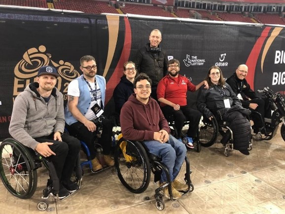 Joe Blake-Turner, standing, has become hooked on wheelchair rugby after joining his local club the West Country Hawks ©Marc Bolwell Photography