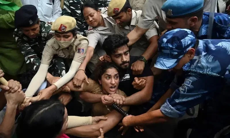 Olympic medallists were among wrestlers arrested by police in New Delhi during a march on India's new Parliament as part of their long-running campaign against WFI President  Brij Bhushan Sharan Singh ©Getty Images 