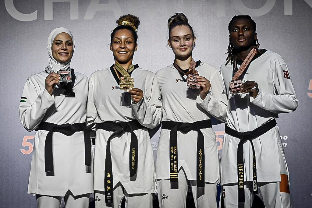 Norway's Mari Nilsen, second right, and Ivory Coast's Ruth Gbagbi, right, completed the podium after reaching the semi-finals in the women's under-67kg ©World Taekwondo
