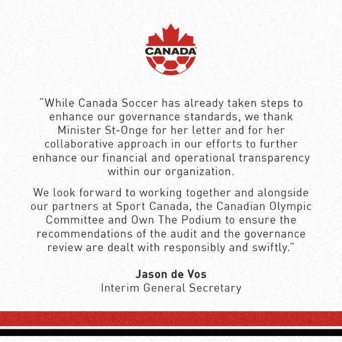 Canada Soccer have promised to cooperate fully with the financial audit and governance review ©Canada Soccer 