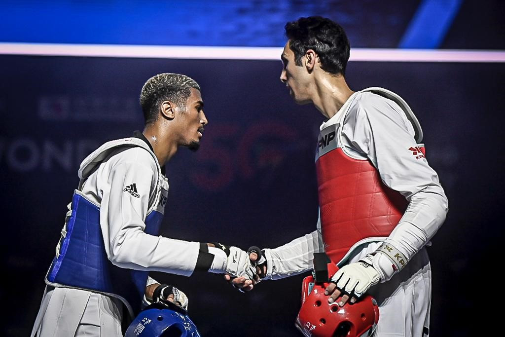 Nickolas, left, earned a shock semi-final victory against Egypt's Olympic and world bronze medallist Seif Eissa, right ©World Taekwondo