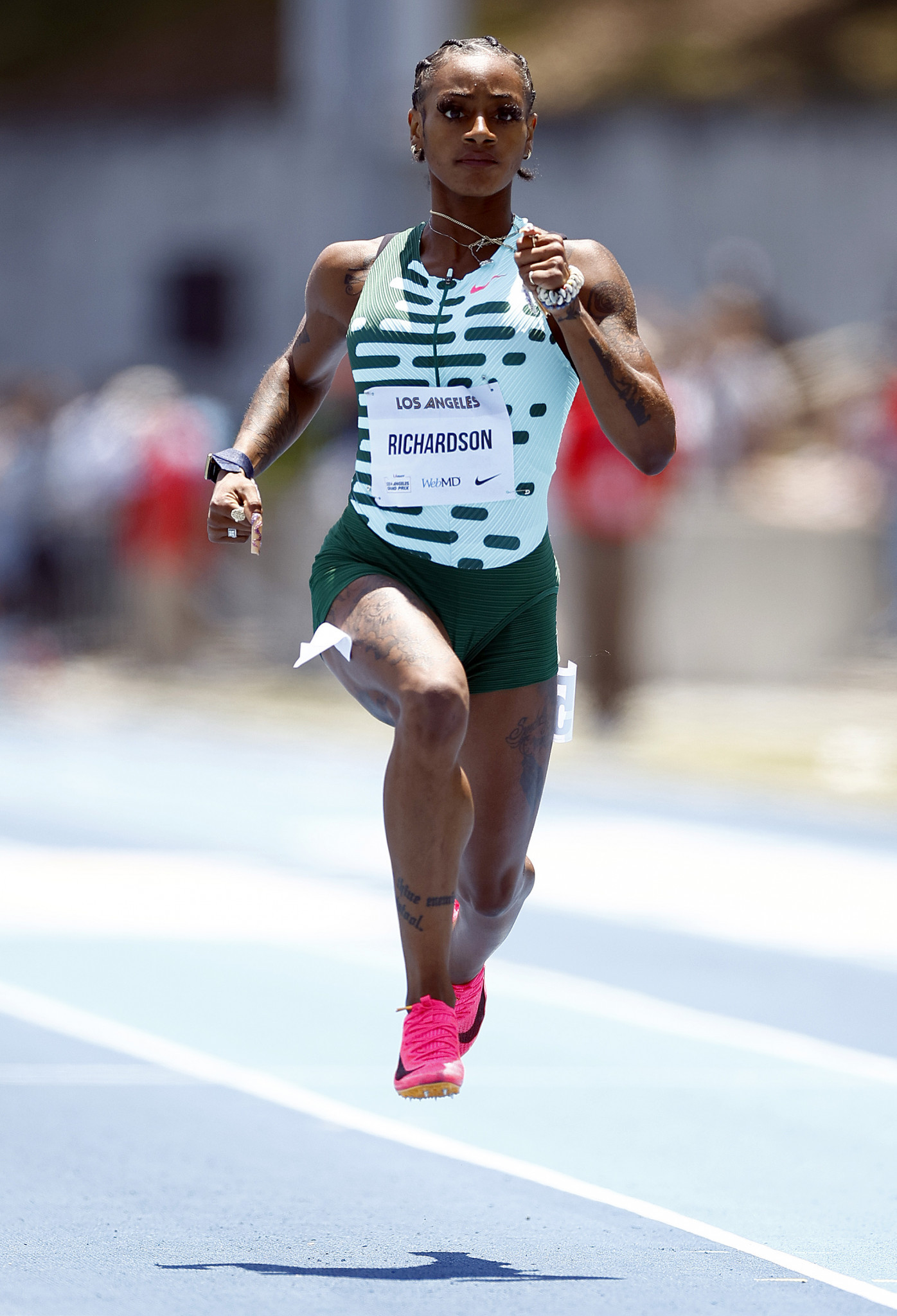 Sha’Carri Richardson clocked a fast time in qualifying for the 100 metres at the Los Angeles Grand Prix, but then failed to appear in the final, disappointing many of the crowd ©Getty Images