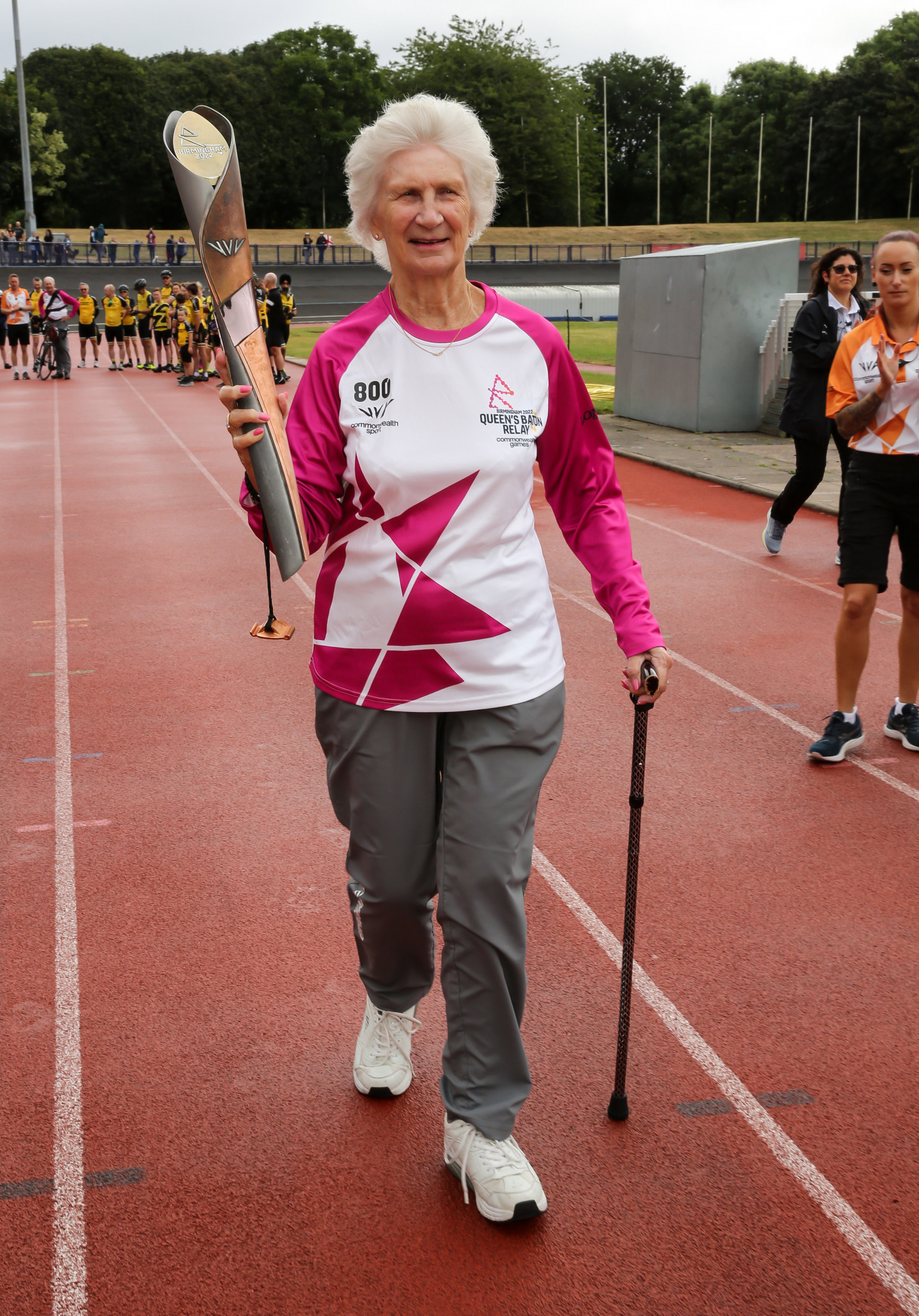 Anita Lonsbrough participated in the Queen's Baton Relay during Birmingham 2022 ©Getty Images