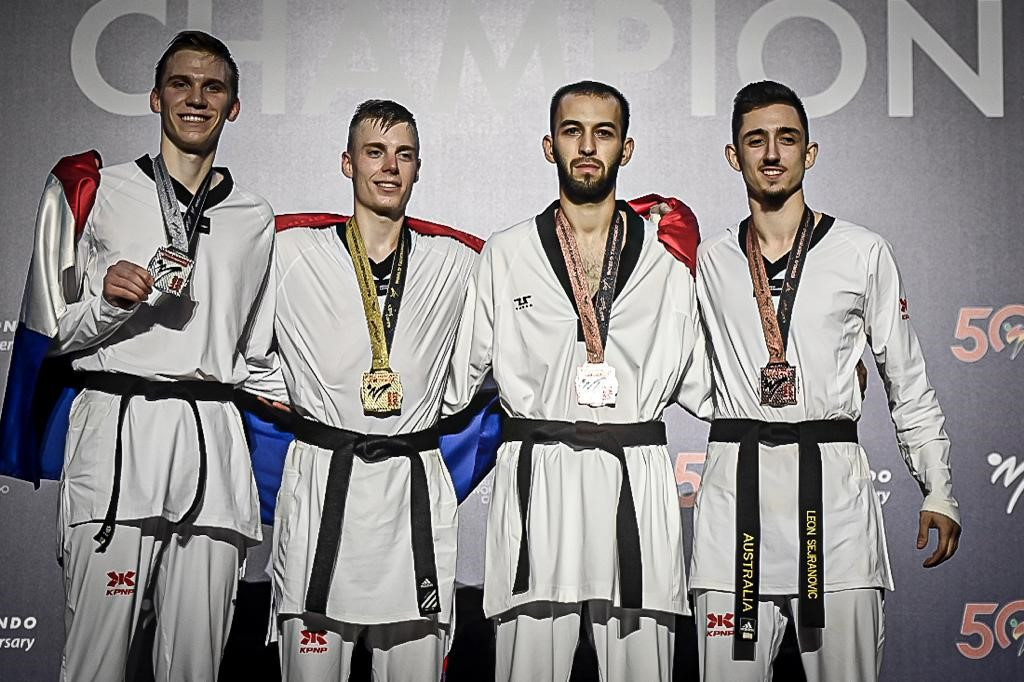Golubić, second left, topped a podium of relatively inexperienced athletes in the men's under-74kg ©World Taekwondo