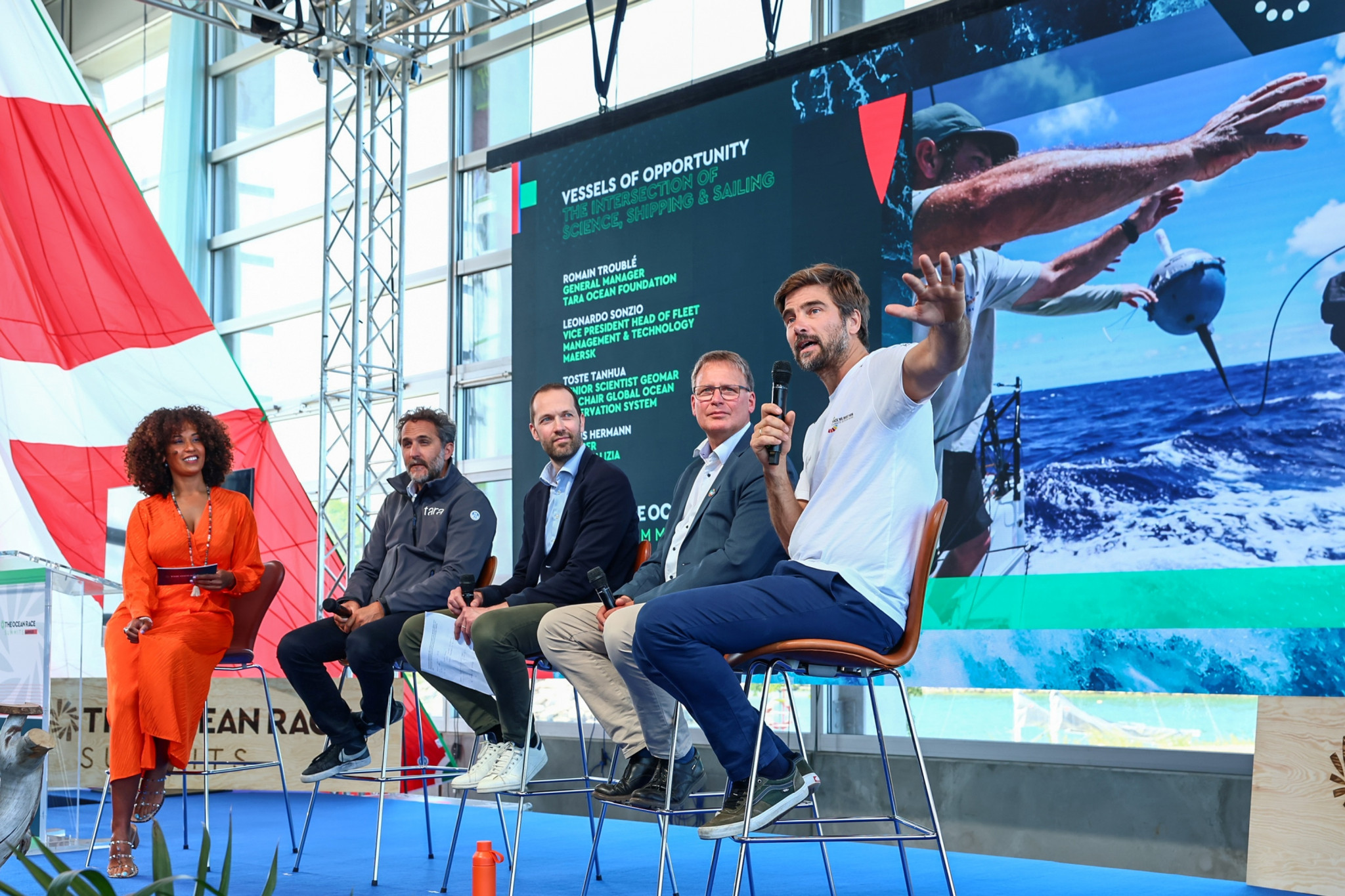German sailor Boris Herrmann, right, was among the panellist at the event staged at Aarhus International Sailing Center ©Sailing Energy/The Ocean Race