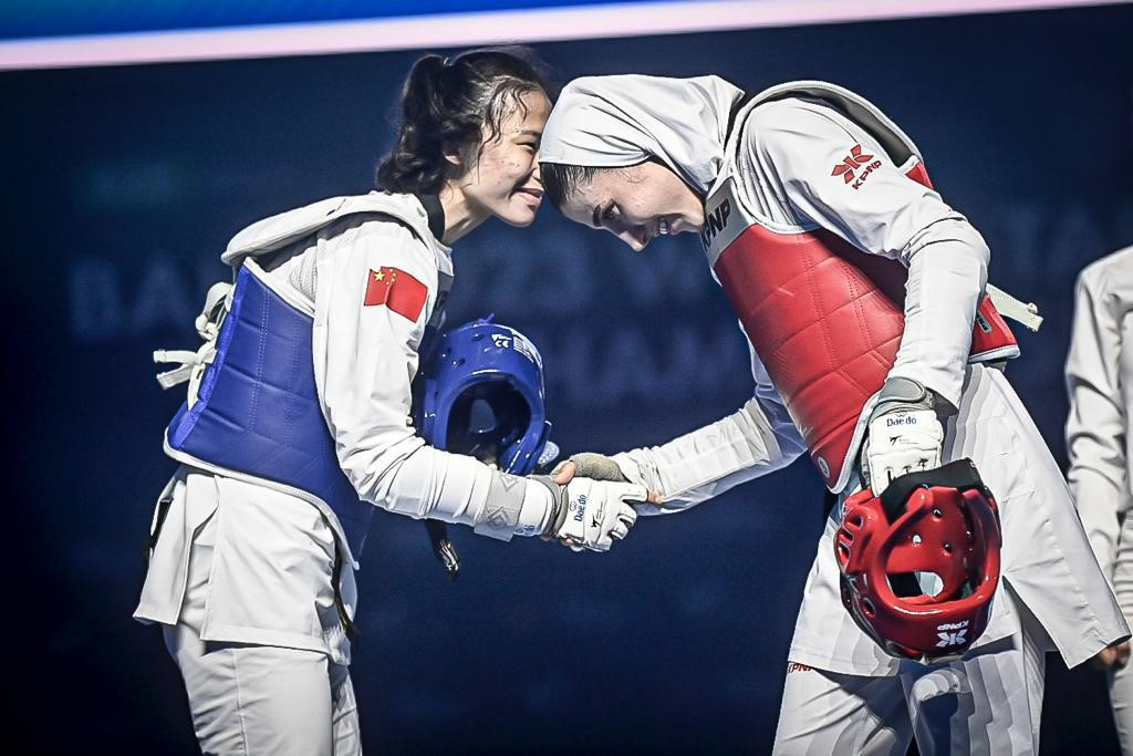 Kiyanichandeh, right, triumphed to force Zuo, left, to settle for silver in the weight category for the second year in succession ©World Taekwondo