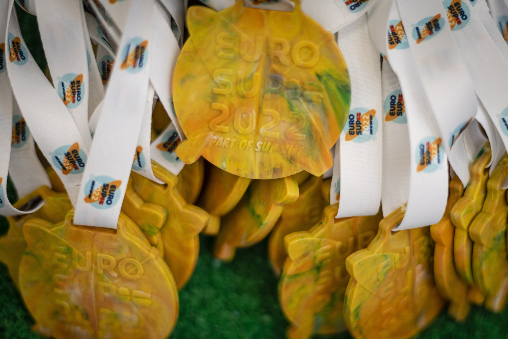 Bespoke gold, silver and bronze medals were created by omhu for last year's European Stand-Up Paddle Championships ©omhu