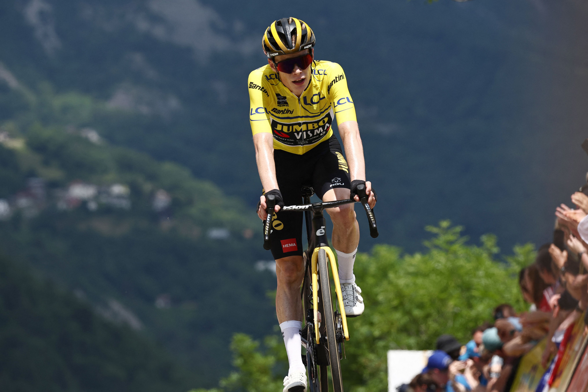 Jonas Vingegaard finished second in today's final 153km stage that finished in La Bastille behind Italy's Giulio Ciccone, who clinched the prize for top climber ©Getty Images