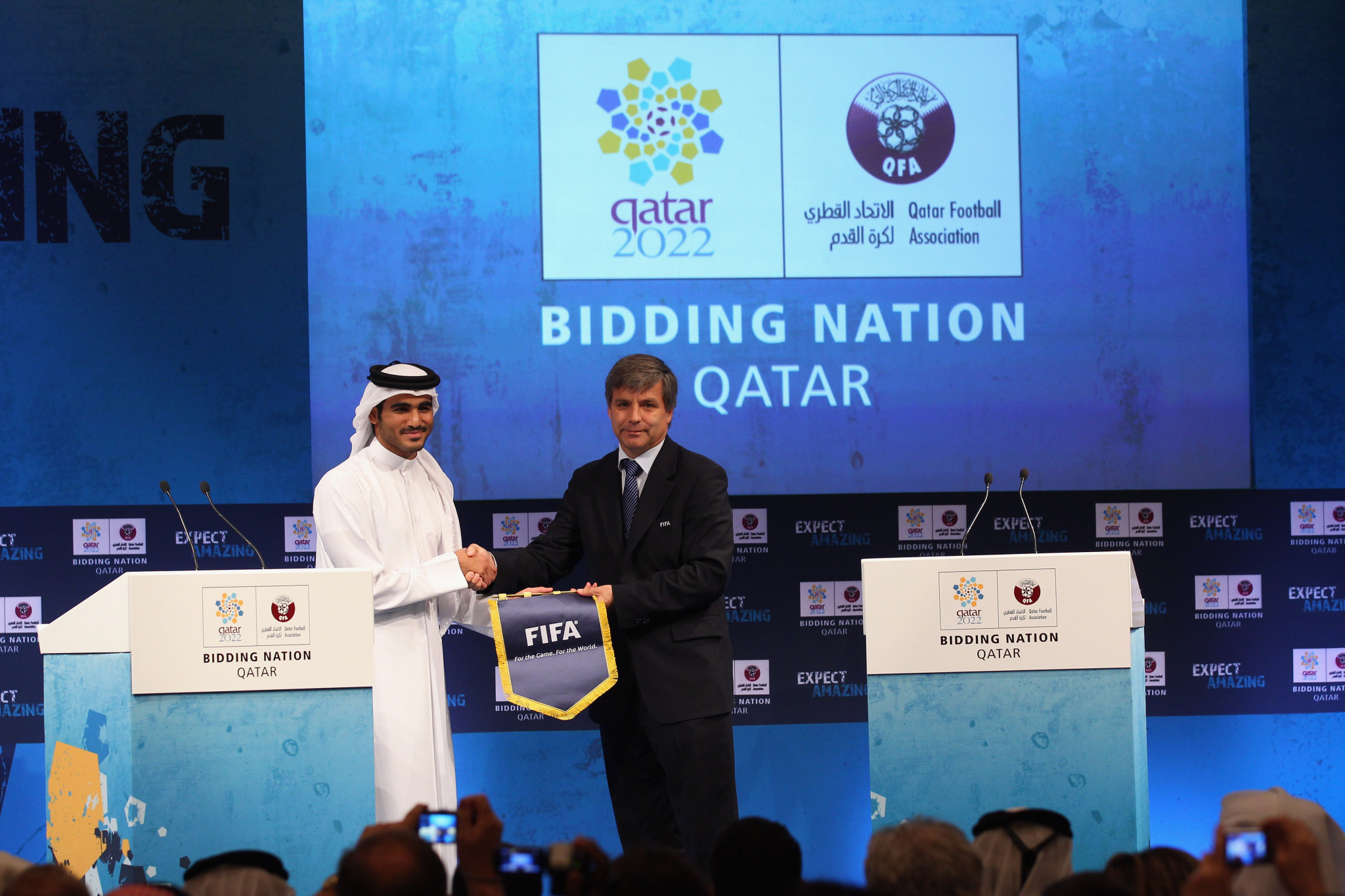 Harold Mayne-Nicholls, right, was the first FIFA official banned for his role in the disputed double award of the 2018 and 2022 World Cups, but had warned Qatar was the only 