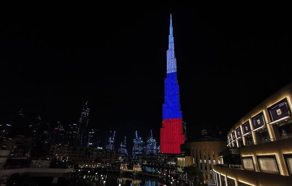 To celebrate Russia Day earlier this week, the Burj Khalifa in Dubai was lit up in the colours of the country's flag ©Getty Images