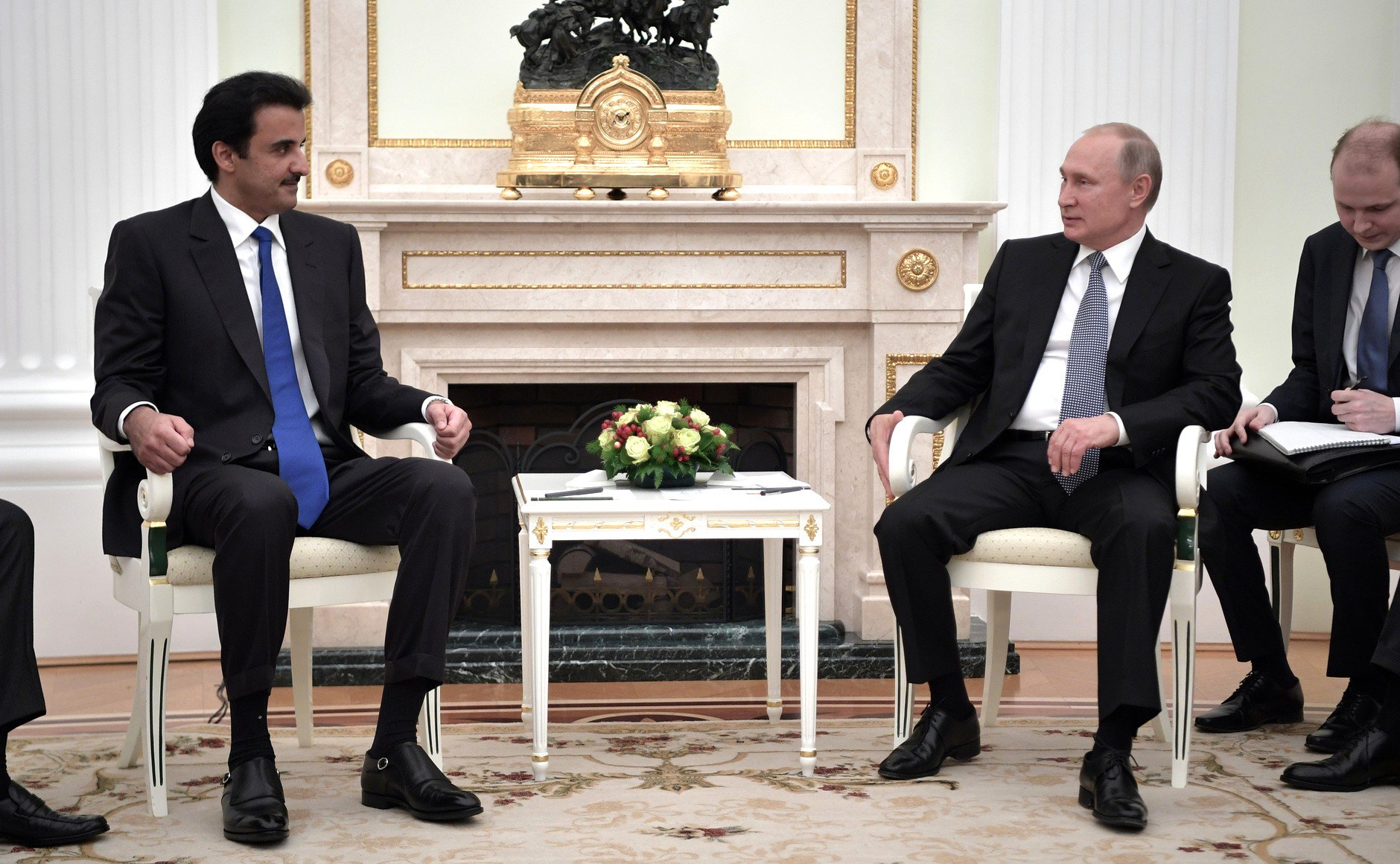 Qatar’s Emir Sheikh Tamim bin Hamad al-Thani, left, has thanked Russian President Vladimir Putin, right, for his support in helping organise last year's FIFA World Cup ©The Kremlin
