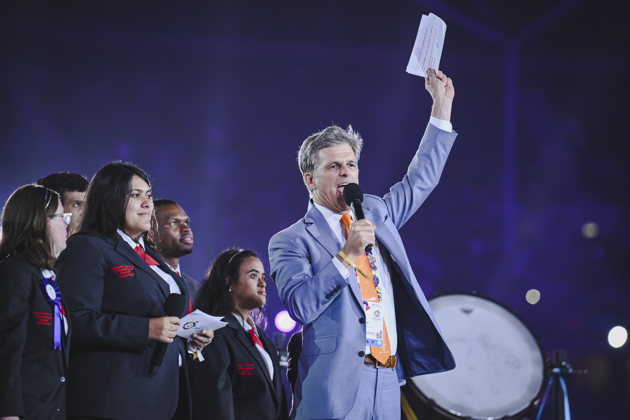 Special Olympics International chairman Timothy Shriver referenced his uncle's John F. Kennedy's Ich bin ein Berliner speech, the Berlin Wall and Jesse Owens' success at Berlin 1936 during the Opening Ceremony ©Special Olympics World Games Berlin 2023/Annegret Hilse