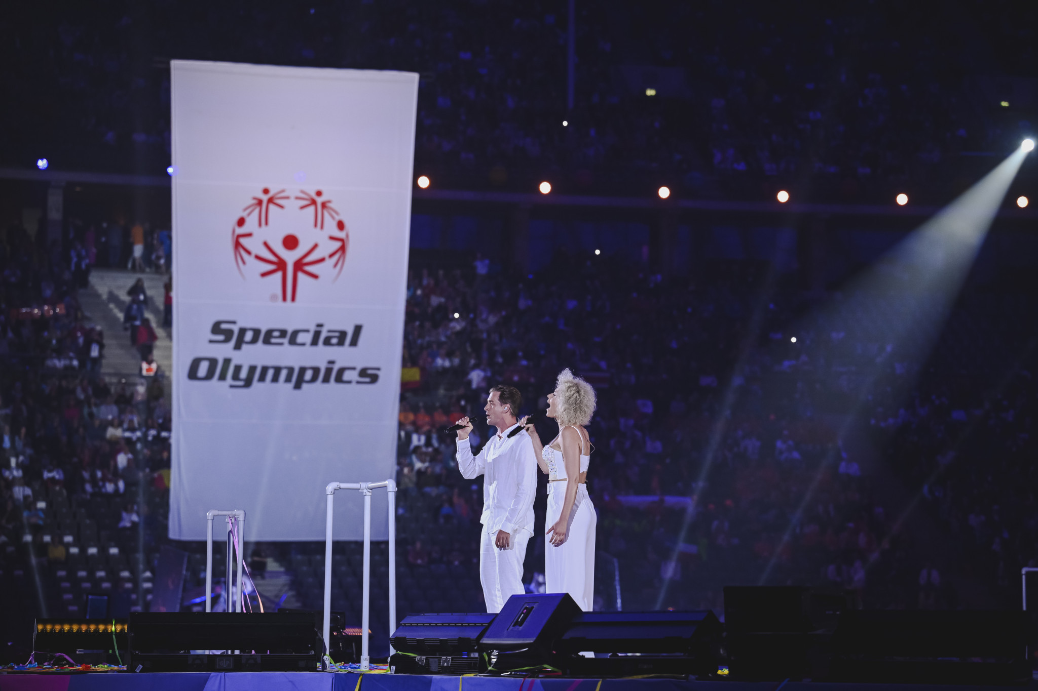The Special Olympics flag was raised among the evening’s ceremonial events ©Special Olympics World Games Berlin 2023/Annegret Hilse