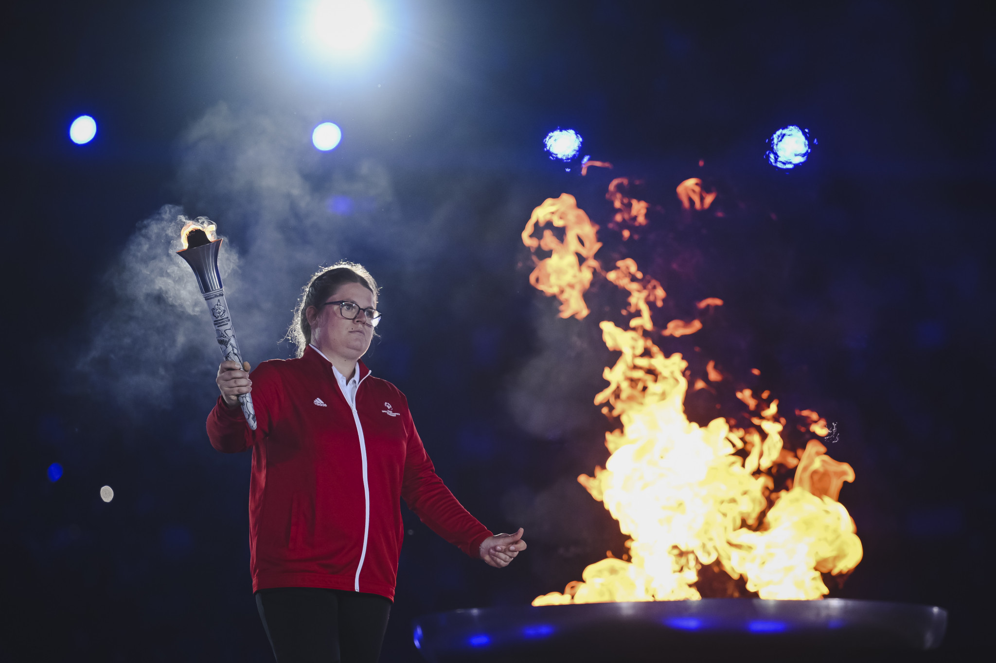 German table tennis player Sophie Rensmann, a bronze medallist at the last Special Olympics World Games in Abu Dhabi, lit the Special Olympics Flame ©Special Olympics World Games Berlin 2023/Annegret Hilse