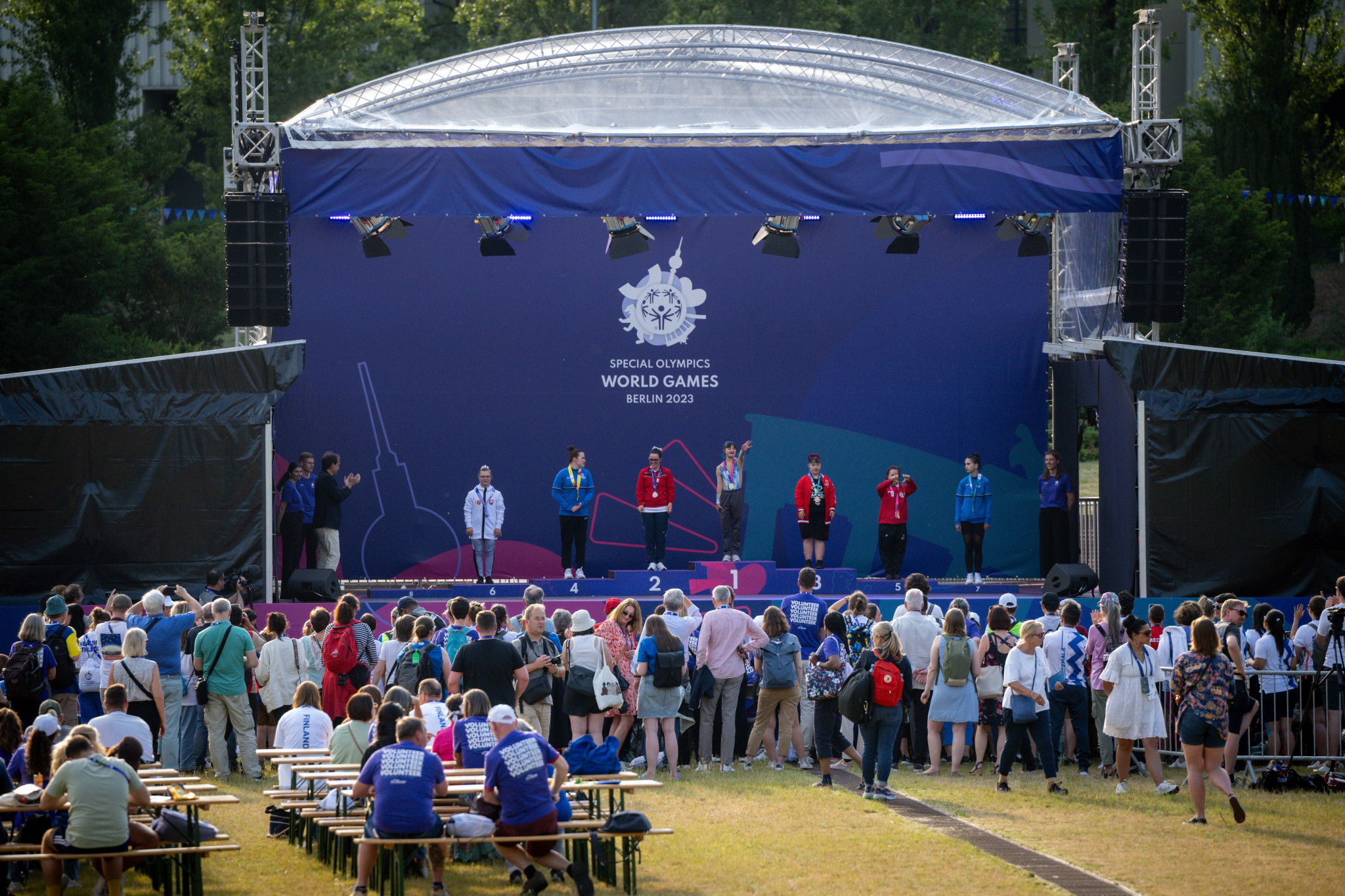 Award ceremonies are taking place outside the Messe Berlin during the Special Olympics World Games ©Special Olympics World Games Berlin 2023