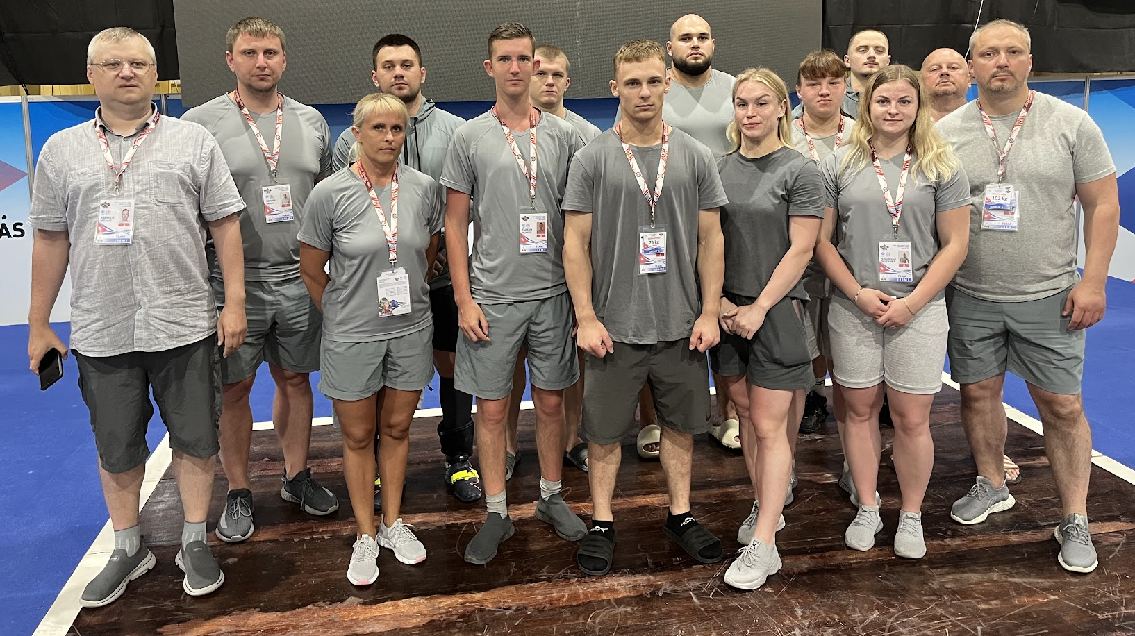 The Belarus team were forced to compete in a grey kit with no national symbols as part of conditions for competing at the IWF Grand Prix in Havana ©ITG