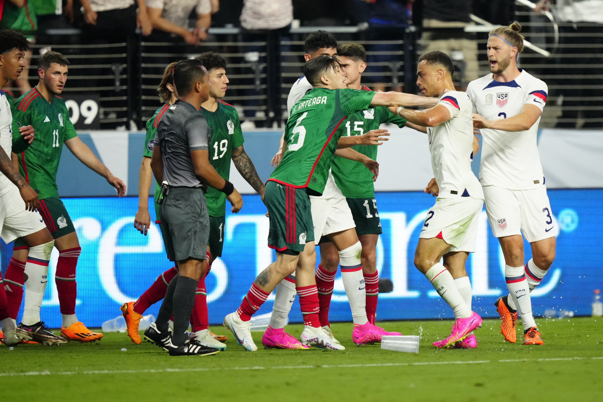 The semi-final between the US and Mexico was marred by four red cards and homophobic chanting ©Getty Images